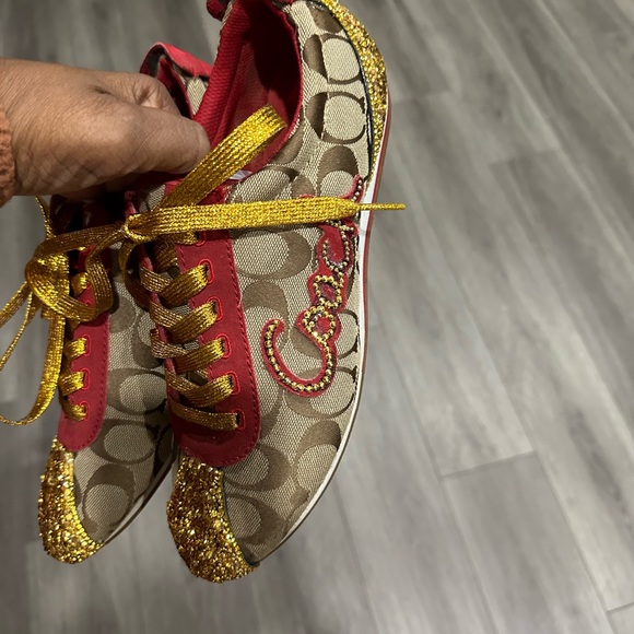 Red and Gold Bling Coach Sneakers - Picture 4 of 5
